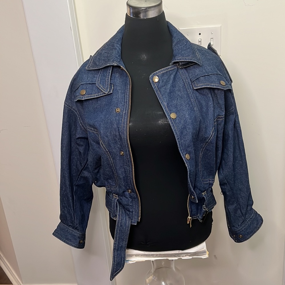 Vintage Yamaha Motor Riding Trucker Jeans Utility Cropped Jacket Size Small - Picture 6 of 16